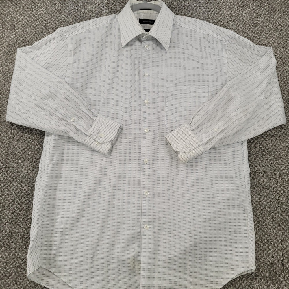 Claiborne Mens White Blue Micro Stripe Wrinkle Free Dress Shirt‎ 16 32/33 Large